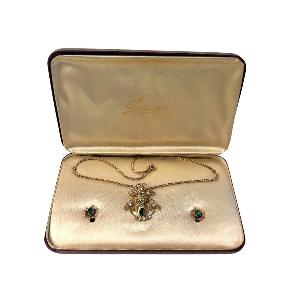 Vintage Gold Electroplate Scitarelli Creations Necklace Earrings Set w Tag & Box - Picture 5 of 16